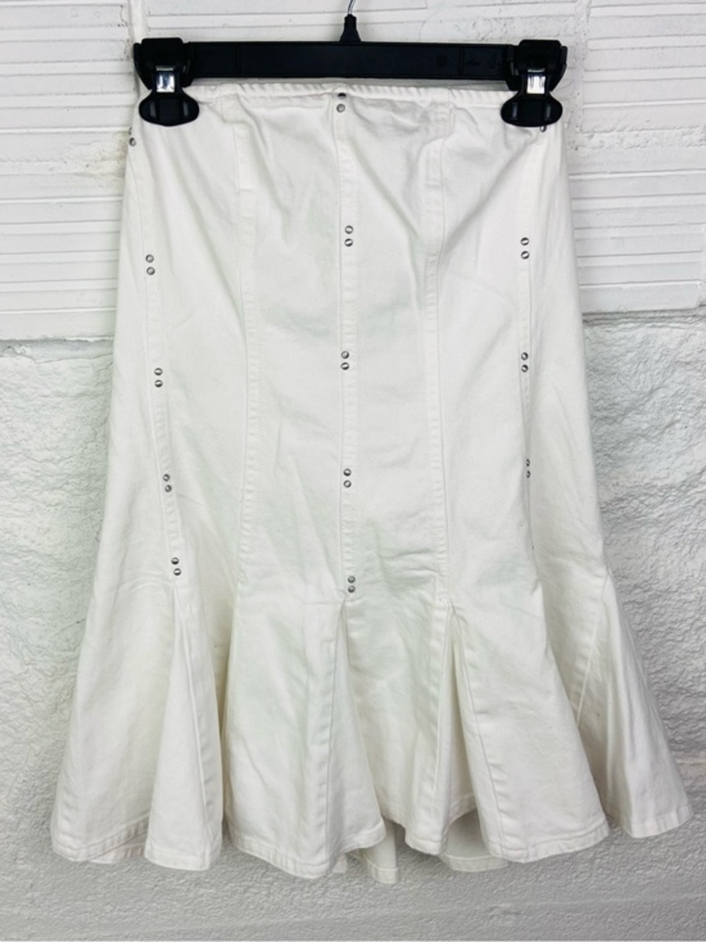 NWT wild fable White denim jean Strapless Flared pleated Dress with Stud Accents